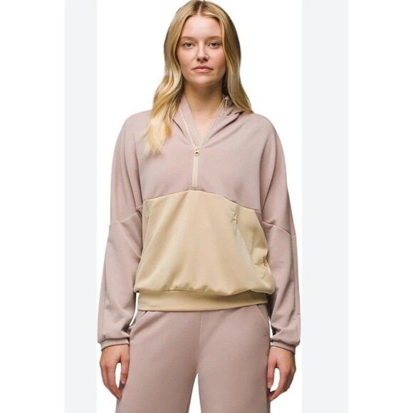 prAna Shea Hot Spell Anorak Women XS Jacket Pink Tan 1/2 Zip Pullover Sweatshirt - Picture 2 of 7